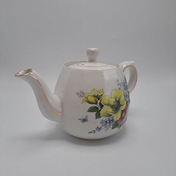 Vintage Ellgreave Genuine Ironstone Floral Teapot With Gold Trim - Picture 6 of 16